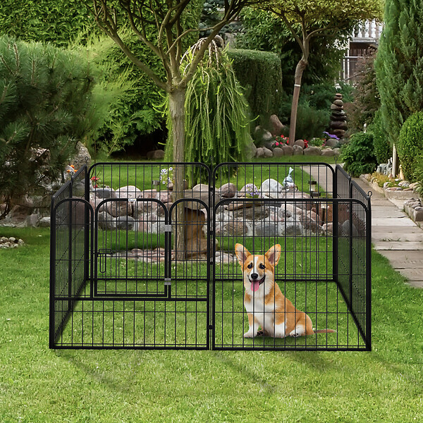 PAWHUT - Luxe parc enclos modulable pour chien 8 panneaux porte verrouillable acier époxy noir - large