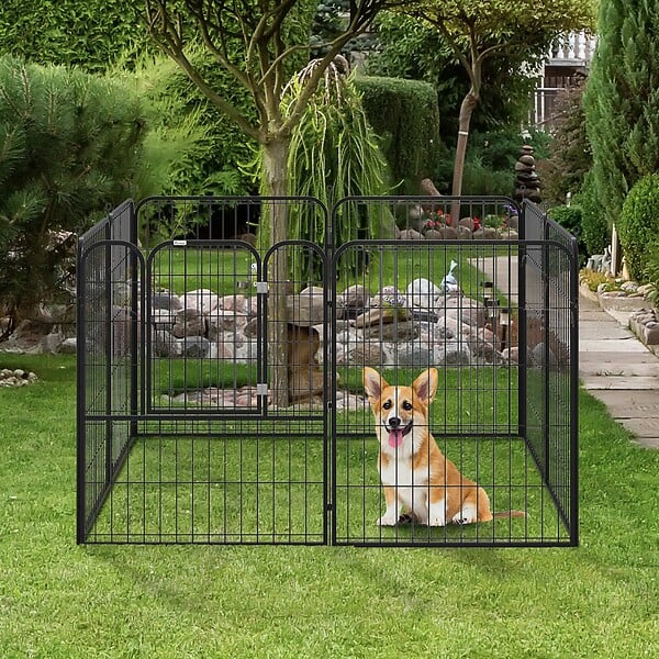 PAWHUT - Luxe parc enclos modulable pour chien 8 panneaux porte verrouillable acier époxy noir - large