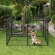 PAWHUT - Luxe parc enclos modulable pour chien 8 panneaux porte verrouillable acier époxy noir - vignette