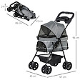PAWHUT - Poussette buggy pliable chien chat panier rangement porte-gobelets tissu 300D Oxford imperméable 4 roues gris - vignette