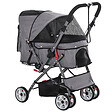 PAWHUT - Poussette buggy pliable chien chat panier et sac de rangement attaches sécurité housse réglable poignée réversible acier Oxford gris chiné noir - vignette