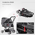 PAWHUT - Poussette buggy pliable chien chat panier et sac de rangement attaches sécurité housse réglable poignée réversible acier Oxford gris chiné noir - vignette