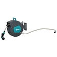OUTSUNNY - Dévidoir mural enrouleur automatique pivotant 180° tuyau 15 + 1,4 m avec lance arrosage support mural intégré turquoise gris - vignette