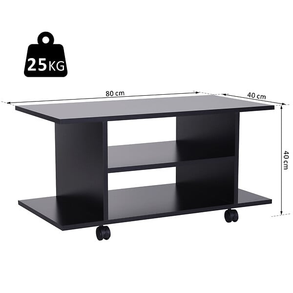 HOMCOM - Meuble tv bas table basse a roulettes en panneaux de particules noir - large