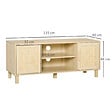 HOMCOM - Meuble TV banc TV 2 niches 2 placards porte cannage en rotin dim. 115L x 40l x 48H cm MDF aspect bois clair - vignette