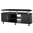 HOMCOM - Meuble banc TV design contemporain 2 portes niche centrale étagère grand plateau chromé noir - vignette