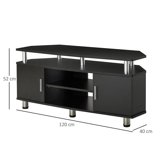 HOMCOM - Meuble banc TV design contemporain 2 portes niche centrale étagère grand plateau chromé noir - large