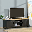 HOMCOM - Meuble TV banc TV design industriel - 2 placards, 2 niches, 2 passe-fils - structure piètement tôle métal plateau bois d'hévéa - vignette