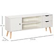 HOMCOM - Meuble TV banc TV style scandinave placard 2 niches 2 tiroirs passe-fils panneaux particules blanc bois pin - vignette