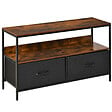 HOMCOM - Meuble TV bas sur pieds style industriel 2 tiroirs en tissu gris MDF marron rustique et métal noir - vignette