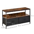 HOMCOM - Meuble TV bas sur pieds style industriel 2 tiroirs en tissu gris MDF marron rustique et métal noir - vignette