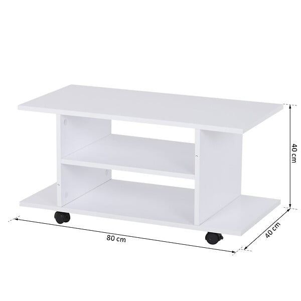HOMCOM - Meuble TV bas à roulettes avec étagère panneaux de particules blanc - large