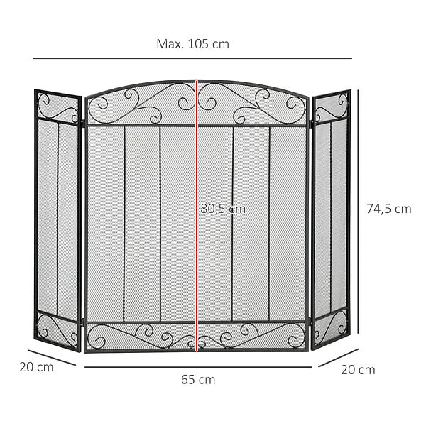 HOMCOM - Grille de protection pour cheminée - pare-feu large pour cheminée ou poêle - pare-étincelles - barrière de sécurité - 3 volets pliables - acier métal noir - large