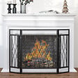 HOMCOM - Grille de protection pour cheminée - pare-feu large pour cheminée ou poêle - pare-étincelles - barrière de sécurité - 3 volets pliables - métal noir - vignette