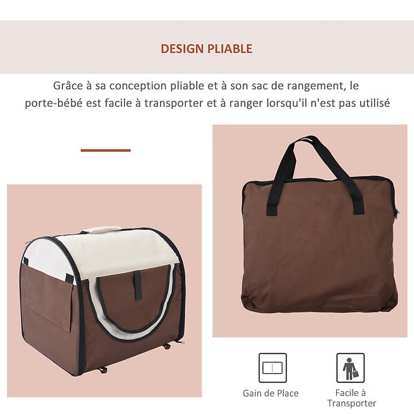 PAWHUT - Sac de transport pour chien et chat pliable - poignée, entrée zippée, fenêtres maillées enroulables- coussin inclus - acier oxford marron beige - large