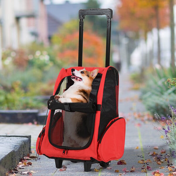 PAWHUT - 2 en 1 trolley chariot sac a dos sac de transport a roulettes pour chien chat - large