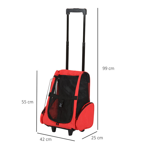 PAWHUT - 2 en 1 trolley chariot sac a dos sac de transport a roulettes pour chien chat - large