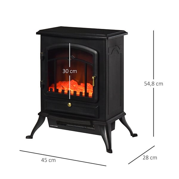 HOMCOM - Cheminée électrique poêle style rétro thermostat 1000-2000 W noir - large