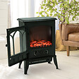 HOMCOM - Cheminée électrique poêle style rétro 1000-2000 W simulation flammes LED porte noir - vignette