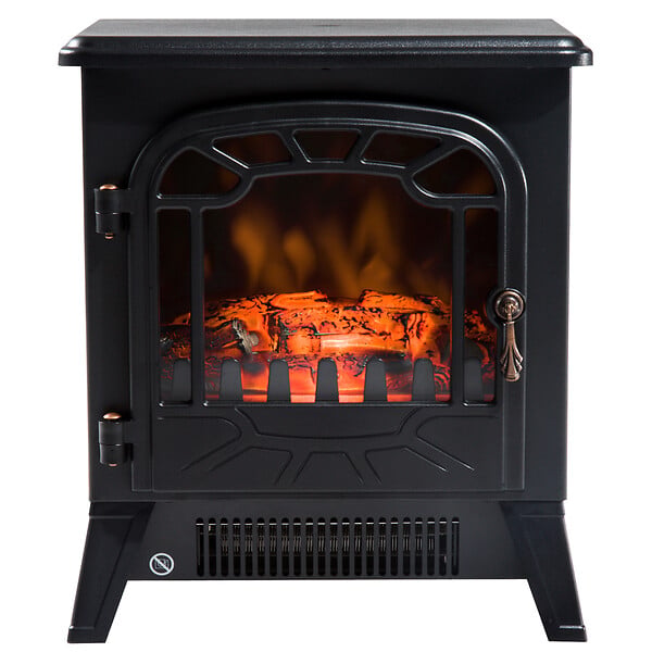 HOMCOM - Cheminée électrique radiateur imitation flamme avec luminosité et réglable 900 W / 1800 W porte métal verre trempé noir - large