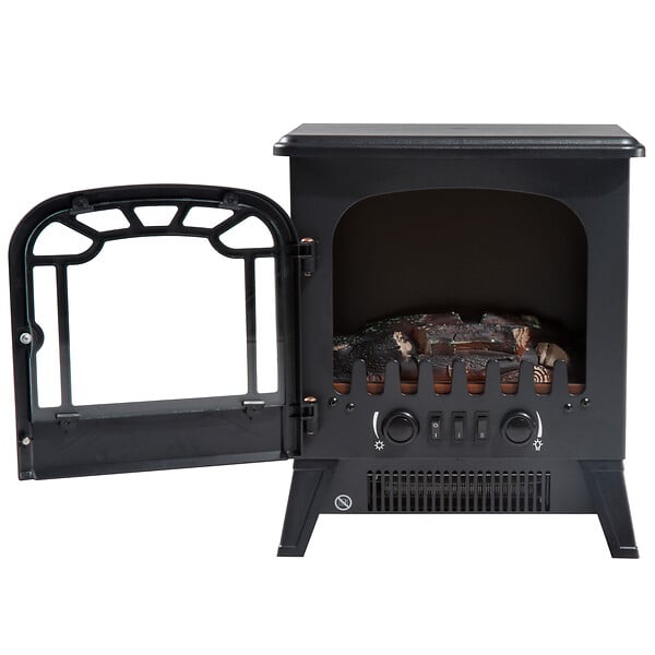 HOMCOM - Cheminée électrique radiateur imitation flamme avec luminosité et réglable 900 W / 1800 W porte métal verre trempé noir - large