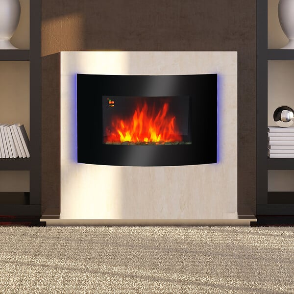 HOMCOM - Cheminée électrique murale éclairages latéraux LED design avant-gardiste affichage LED avec télécommande et minuterie 1000/2000 W luminosité réglable noir - large