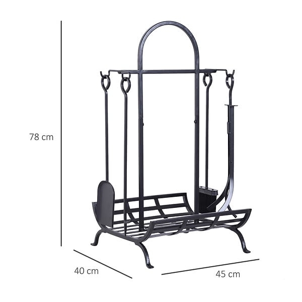 OUTSUNNY - Serviteur de cheminée - porte bûches - range bûches multi accessoires dim. 45L x 40l x 78H cm métal noir - large