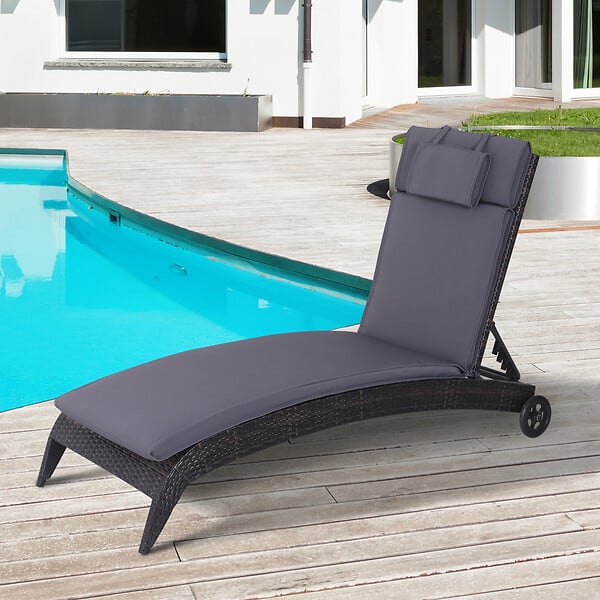 OUTSUNNY - Outsunny Matelas bain de soleil - coussin de transat - matelas de chaise longue - dim. 198L x 53l x 5H cm - coussin zippé déhoussable - tétière, cordons d'attache - polyester gris - large