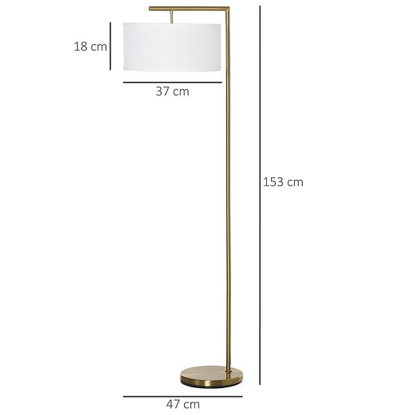 HOMCOM - Lampadaire design néo-rétro max. 40 W 153H cm abat-jour circulaire aspect lin blanc piètement structure métal doré - large