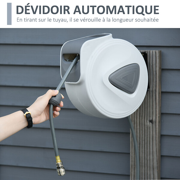 HOMCOM - Enrouleur de tuyau à air comprimé - tuyau : 10 m + 0,9 m - Ø intérieur 3/8" (9,5 mm), 1/4" (6,35 mm) BSPT - dévidoir automatique pour tuyau d'air rétractable gris - large