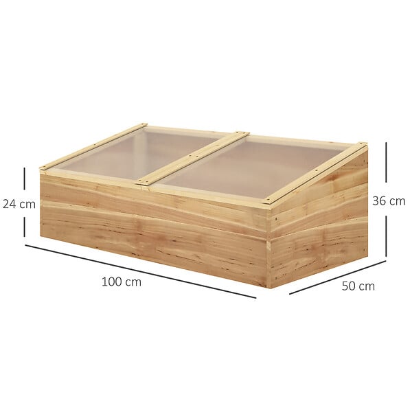 OUTSUNNY - Mini serre de jardin serre pour semis dim. 100L x 50l x 36H cm toit 2 pans ouvrables séparement panneaux de polycarbonate bois sapin pré-huilé - large