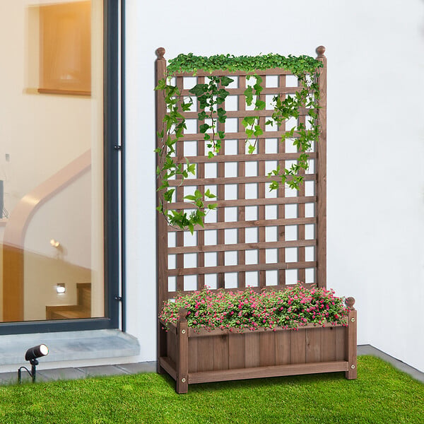 OUTSUNNY - Jardinière avec treillis - bac à fleurs - jardinière sur pied - dim. 64L x 28l x 120H cm inserts d'irrigation inclus bois sapin traité - large