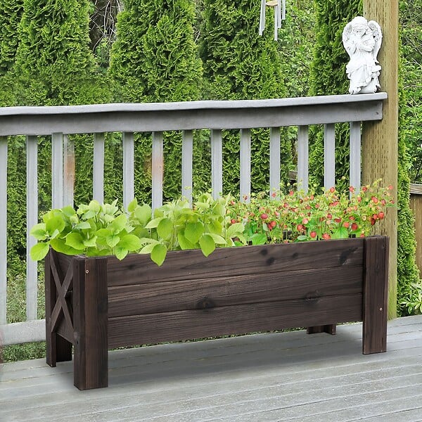 OUTSUNNY - Jardinière sur pieds bac à fleurs dim. 100L x 36l x 36H cm inserts d'irrigation inclus bois massif sapin traité - large