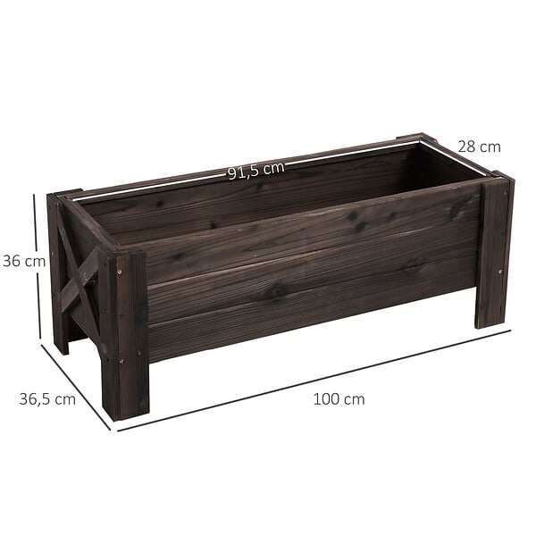 OUTSUNNY - Jardinière sur pieds bac à fleurs dim. 100L x 36l x 36H cm inserts d'irrigation inclus bois massif sapin traité - large
