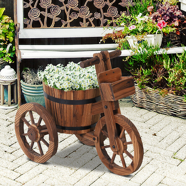 OUTSUNNY - Porte plante tricycle - étagère de pots de fleurs - jardinière dim. 52L x 31l x 45H cm - bois de sapin - large