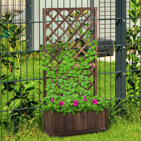 OUTSUNNY - Jardinière avec treillis - bac à  fleurs - jardinière sur pied - dim. 72,5L x 31,5l x 149,5H cm inserts d'irrigation inclus bois sapin traité carbonisation - large