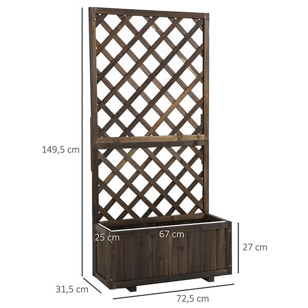 OUTSUNNY - Jardinière avec treillis - bac à  fleurs - jardinière sur pied - dim. 72,5L x 31,5l x 149,5H cm inserts d'irrigation inclus bois sapin traité carbonisation - large