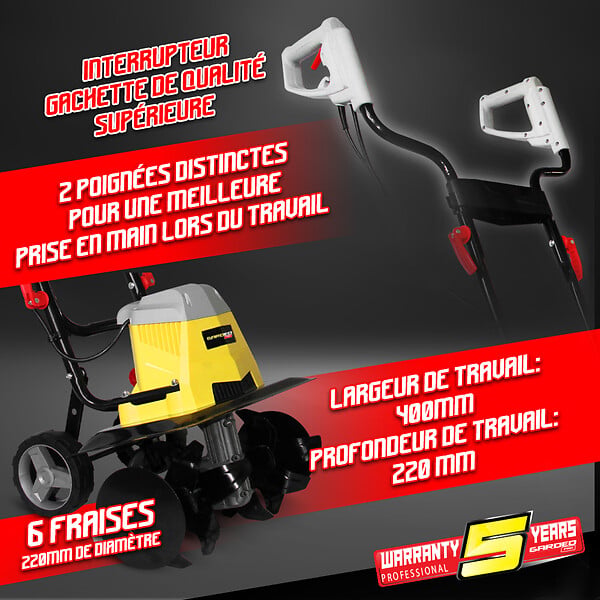 GARDEO PRO - Motobineuse électrique 1500W - 6 Fraises - Gardeo - large
