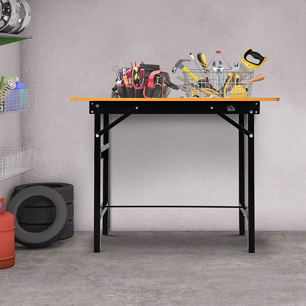 HOMCOM - HOMCOM Établi pliable dim. 100L x 60l x 75H cm - table de travail bricolage avec règle et rapporteur - porte-outils intégré - acier MDF - large