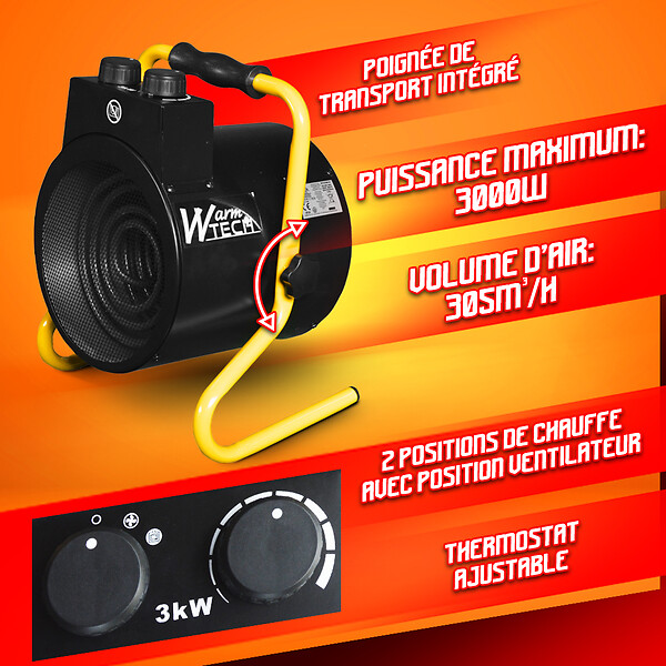 WARM TECH - Chauffage d atelier 3000W avec thermostat WarmTech - large