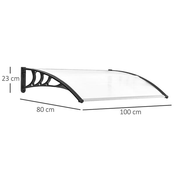OUTSUNNY - Auvent marquise de porte design voûté arrondi dim. 100L x 80l x 23H cm polycarbonate plastique noir - large
