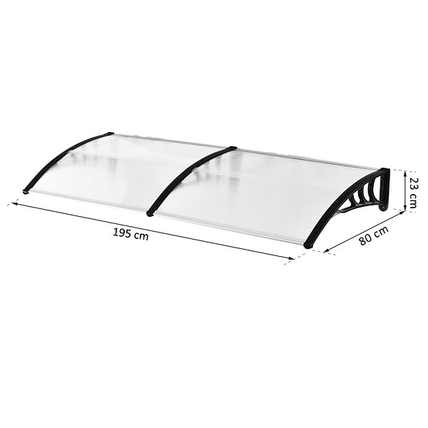 OUTSUNNY - Auvent marquise de porte design voûté arrondi dim. 195L x 80l x 23H cm polycarbonate plastique noir - large