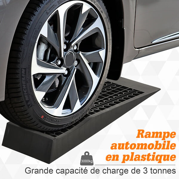 HOMCOM - Rampes de levage pour voiture véhicule utilitaire caravane camping-car dim. 20L x 70l x 8H cm HDPE noir - large
