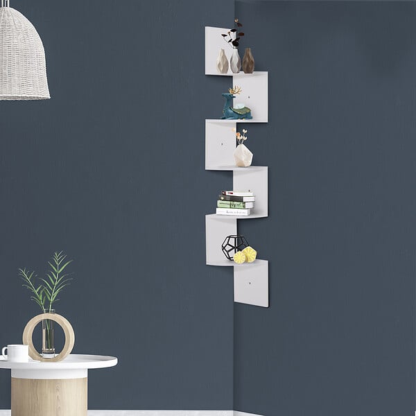 HOMCOM - Étagère d'angle étagère de rangement design contemporain zig zag 20L x 20l x 126H cm 5 niveaux panneaux de particules blanc - large
