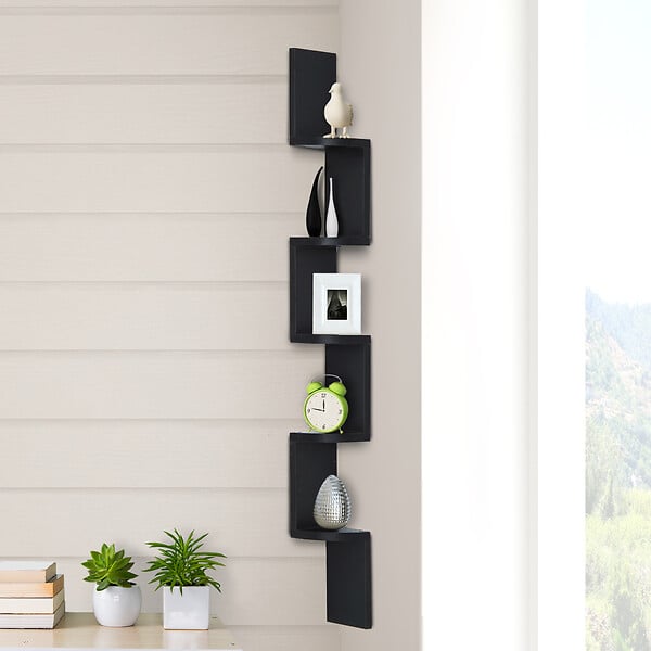 HOMCOM - HOMCOM Étagère d'angle design contemporain zig zag 5 niveaux 12L × 12l × 120H cm noire - large