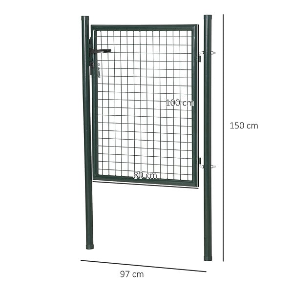 OUTSUNNY - Portillon grillagé dim. 97L x 150H cm - gâche réversible, serrure encastrée, 3 clés - acier vert - large