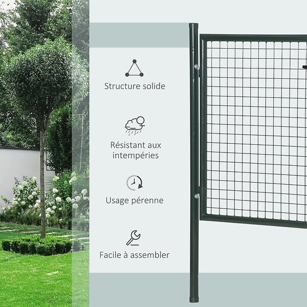 OUTSUNNY - Portillon grillagé dim. 97L x 150H cm - gâche réversible, serrure encastrée, 3 clés - acier vert - large
