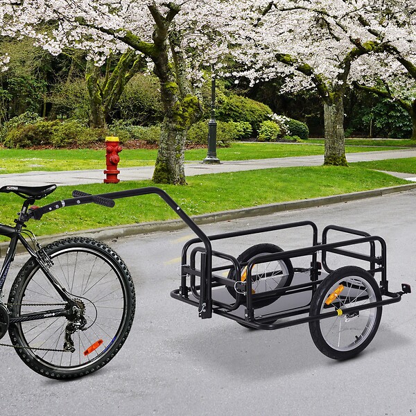 HOMCOM Remorque vélo remorque de transport pour vélo 70 L 155L x 71,5l x  77H cm barre d'attelage universelle pliable acier noir