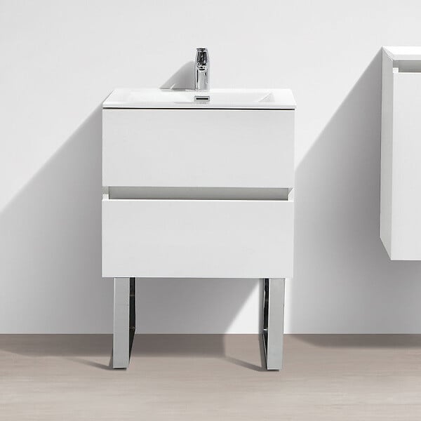 STANO - Jeu de 2 pieds design pour meubles suspendus finition chromée - large