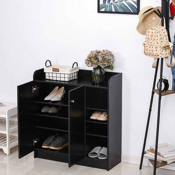 HOMCOM - Armoire / etagere / meuble a chaussures très pratique en panneaux de particules noir - large